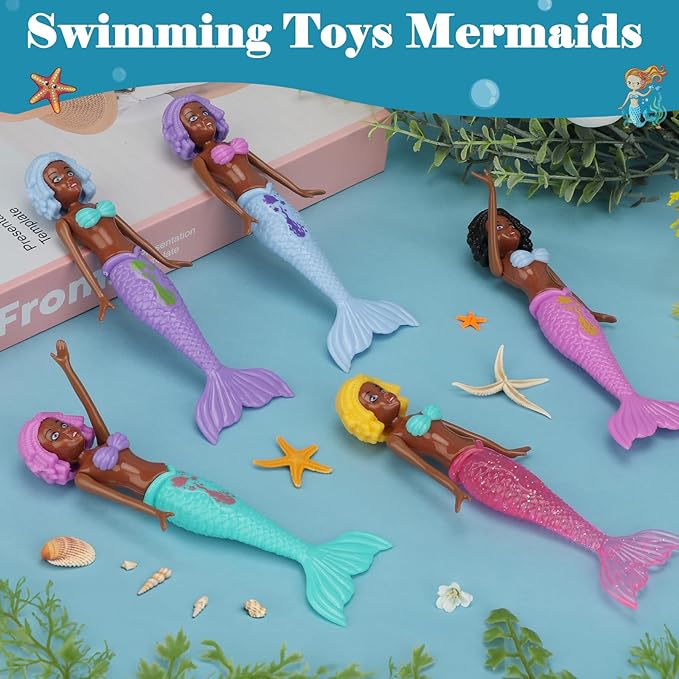 10 Pack Colorful Mermaid Diving Toys Underwater Sinking Pool Toys for Toddlers Kids Girls Ages 3-12, Summer and Spring Fun Bath & Swimming Pool Games, Non-Repeating Styles (Black)