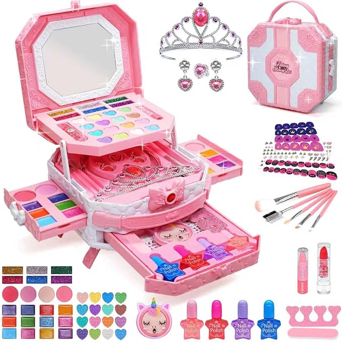 Kids Makeup Sets for Girls 5-8, 68 Pcs Kids Makeup Kit for Girls Non-Toxic Washable Real Cosmetic Set, Play Make Up Kit, Toddlers Birthday Gifts Princess Toys for 3 4 5 6 7 8 9 10 11 12 Year Old