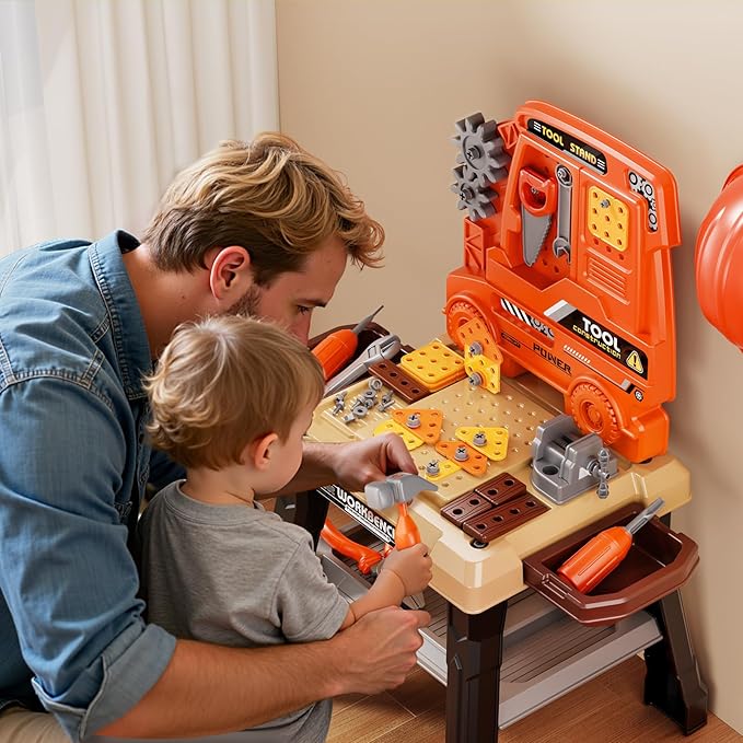 Kids Tool Bench Set, 142Pcs Toddler Tool Toy Playset with Electric Drill & Realistic Tools, STEM Building Pretend Play Construction Toys for Boys, Toddlers Toys Gifts for Ages 3 4 5 6 7 Year Olds