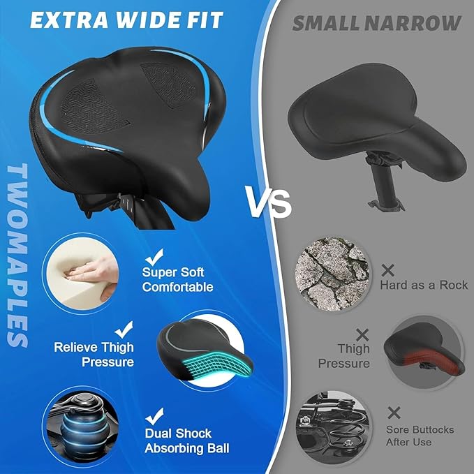 2024 New Noseless Bike Seat Cushion for Men & Women - Extra Padding & Comfort Wide Bicycle Seat, Oversized Comfortable Saddle for Peloton Bikes, Exercise Bikes, Electric Bikes, Cruiser Bikes