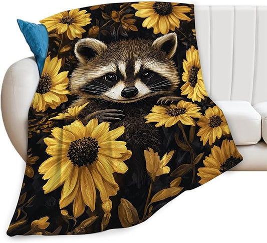 Raccoon Blanket Cute Raccoon Lover Floral Animal Throw Blankets Gifts for Girls Boys Kids Soft Cozy Fleece Plush for Couch Sofa Bed 50"x40"