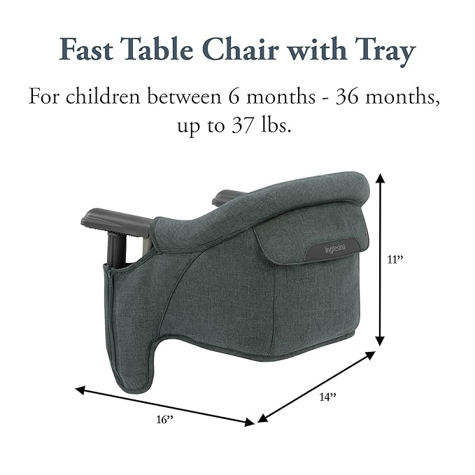 Inglesina Fast Table Chair - Charcoal Gray Melange + Fast Dining Tray - Portable Baby High Chair - for Babies & Toddlers up to 37 lbs - Fits Tables 0.8'' to 3.5'' Thick - Compact - Travel Bag Included