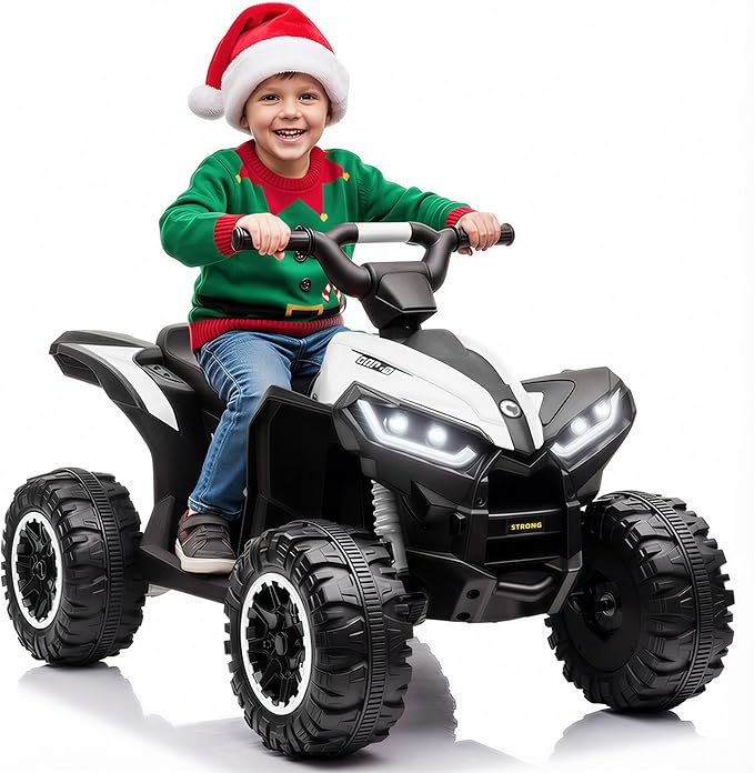 Aosom 12V Kids ATV Quad Car with Forward & Backward Function, Four Wheeler for Kids with Wear-Resistant Wheels, Music, Electric Ride-on ATV for Toddlers Ages 3+ Years Old, White