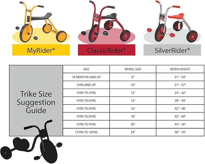 SILVERRIDER Toddler Trike, Kids Tricycle for Preschool, Daycare, Playground Kids Tricycles, Rubber Tires, Silver/Black, 8" Pusher