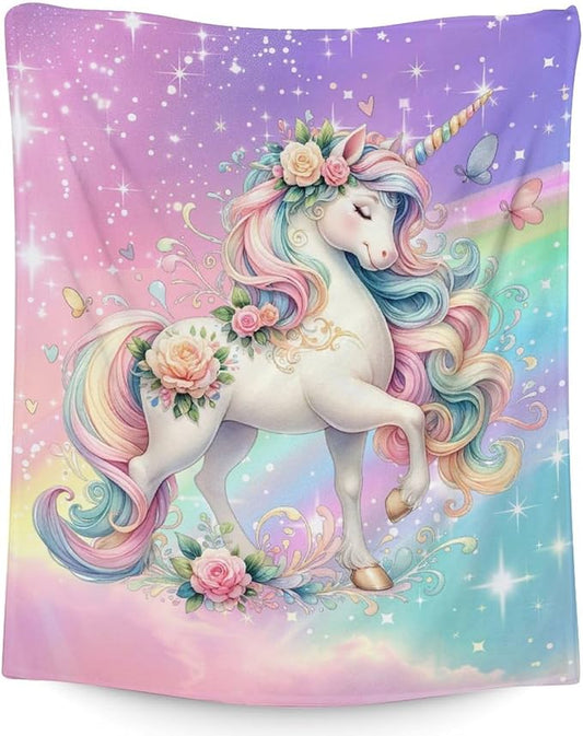 Unicorn Blanket for Girls, 60 x 80 Inches Twin Size Women Blanket - Soft Fuzzy Plush Throws Gifts - Aesthetic Colorful Unicorn Throw for Bed, Living Room
