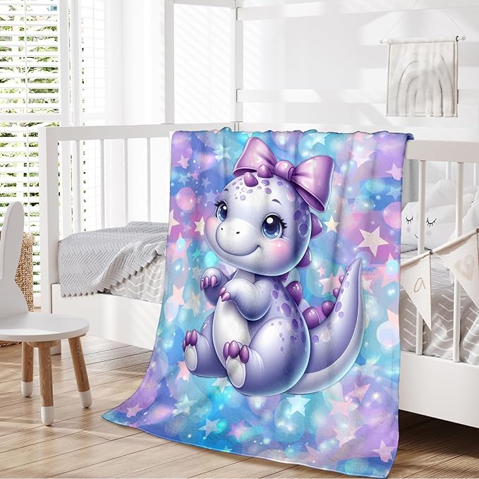 Kids Blankets Dinosaur Blanket for Girls 6-8 Gifts for Dinosaur Lovers, Cute Warm 50 x 40 Inches Flannel Throw for Sofa Bed Living Room Home Decor