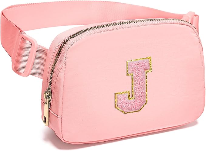 Gitus Customizable Belt Bag Fanny Pack for Girls Age 6-8 & 8-10 with Initial - Trendy Stuff (Light Pink-J)