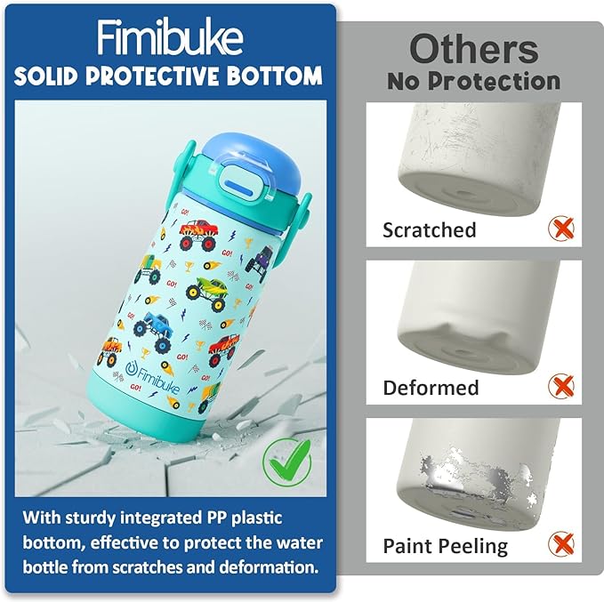 Fimibuke Kids Insulated Water Bottle with Straw Lid & Handle - 14oz BPA-FREE 18/8 Stainless Steel Metal Tumbler Leak Proof Double Wall Vacuum Kids Cup Toddler Water Bottle for School Boys Girls
