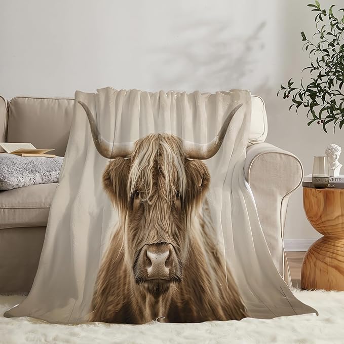 Highland Cow Blanket Gifts for Girls Boys Longhorn Cattle Throw Blankets Cozy Plush Fleece Western Decor Flannel Fuzzy for Women Men 50"X40"