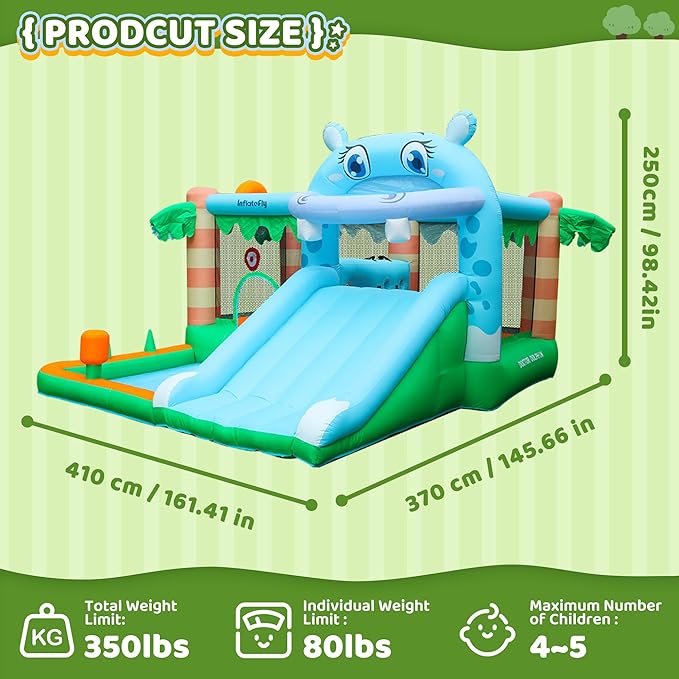 Inflatable Bounce House for Kids, Playhouse Castle with Blower Slides Ball Pit Pool Basketball Hoop and Toss Game for Kids Wet and Dry