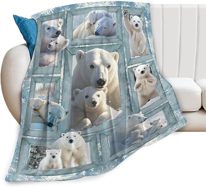Polar Bear Blanket Gifts for Girls Boys Snowflakes Throw Blankets Cozy Plush Fleece Flannel Fuzzy for Women Men Decor 80"X60"