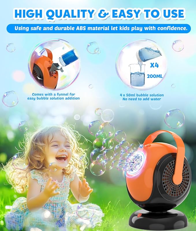 Halloween Bubble Machine, Bubbles Blower for Kids, Toddlers - 360° Rotation, 75° Adjustment, with LED Light - Bubble Toys Gifts for Boys, Girls, Outdoor, Birthday, Party