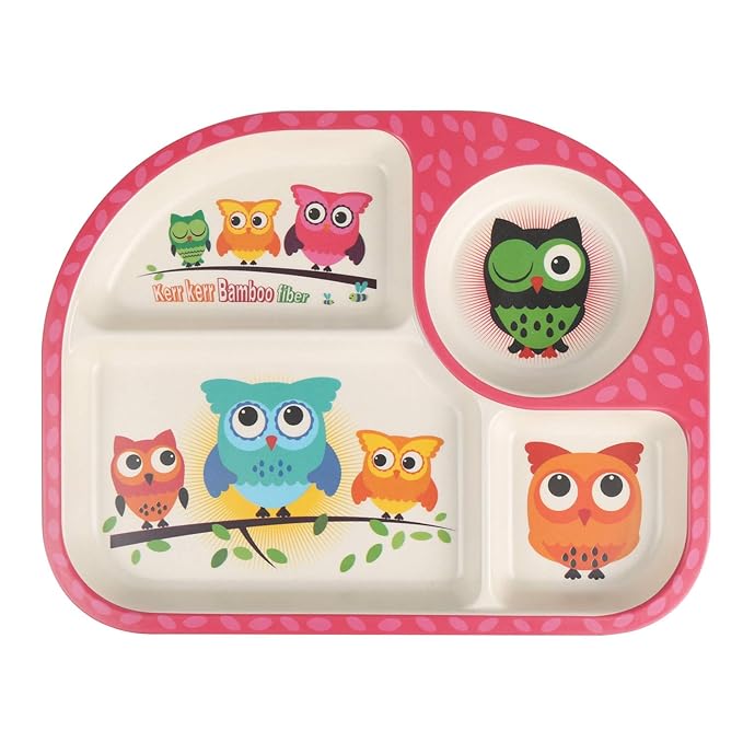 shopwithgreen 7Pcs/Set Bamboo Kids Dinnerware Set - Children Dishes - Food Plate Bowl Cup Spoon Fork Set Dishware, Cartoon Tableware, Dishwasher Safe Kids Healthy Mealtime, BPA Free