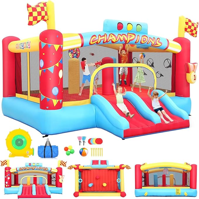 AKEYDIY Bounce House Ball Game Park- Large Bounce House for Kids 8-12, Sports Mania Bouncy House with Large Bounce Area/Dual Slides Inflatable Bouncer with Blower - Huge16ft x10ft