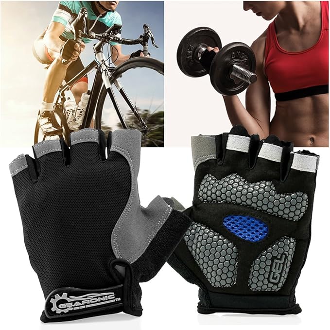 GEARONIC Mens Cycling Gloves, Fingerless Mountain Bike Gloves for Men, Breathable MTB bicycle gloves, Gel Padded Road biking gloves, Anti-slip Road Motorcycle Gloves for Men/Women, Half Finger Guantes