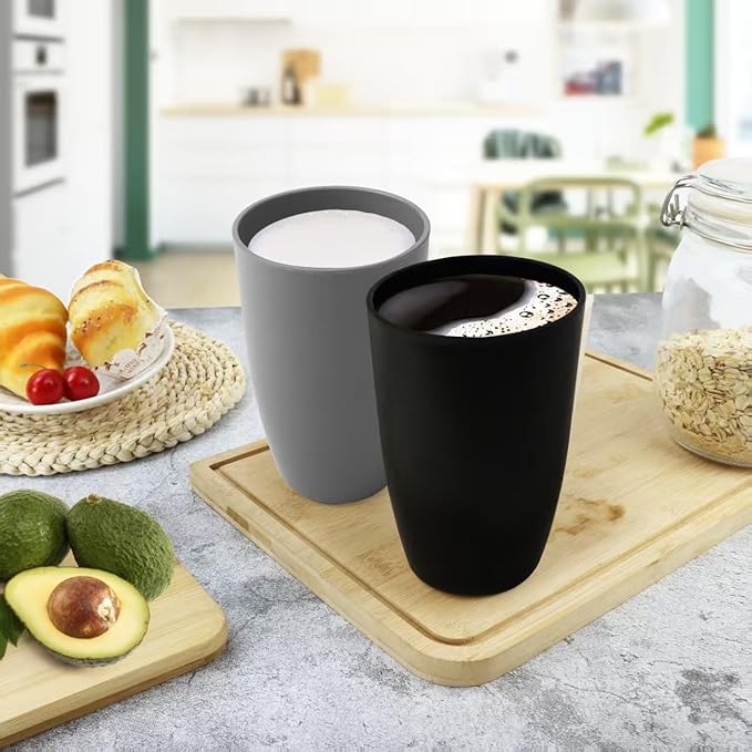 Wheat Straw Cups 20 OZ Set of 6, Unbreakable Drinking Cup Reusable, Alternative to Plastic Cups Reusable, Kitchen Water Tumblers Dishwasher and Microwave Safe (Black, Grey)