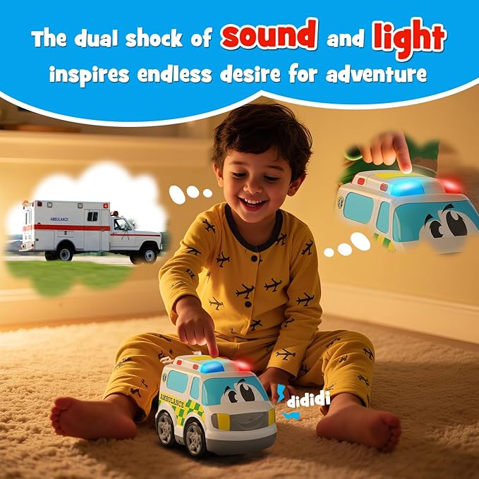 Ambulance Toys for Kids 3-8 Year Old Remote Control Car for Toddlers 1-3 Durable RC Medical Transport Emergency Rescue Vehicle with Light & Siren Sound Effects 2.4G Cartoon Cars