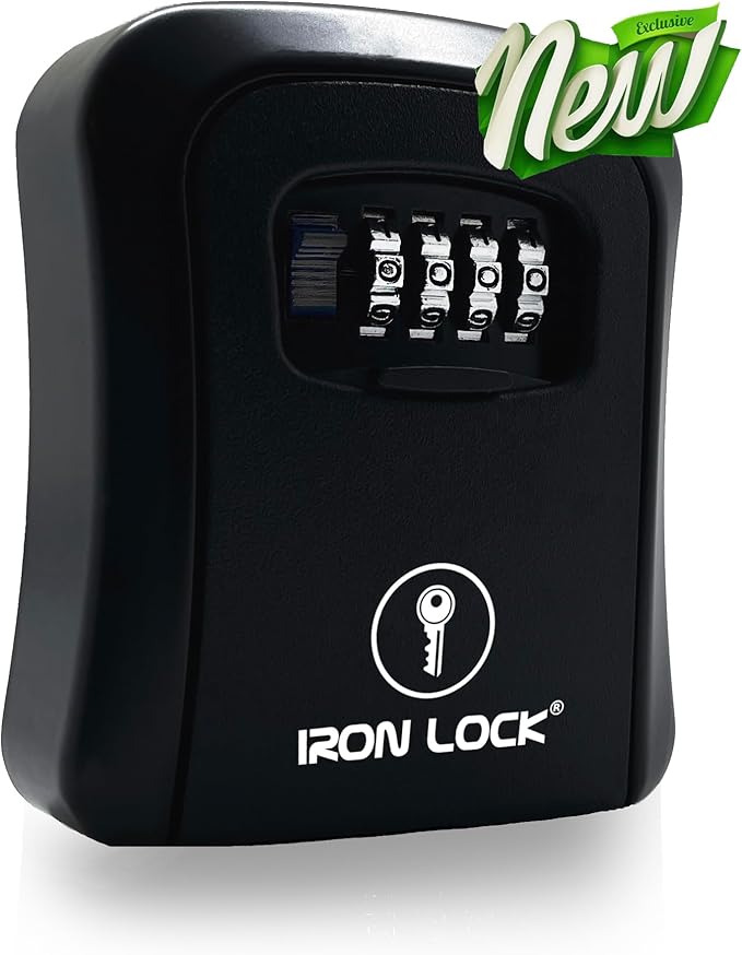 Iron Lock® Wall Mount Key Lock Box for Keys 4 Digit Combination with Resettable Code with A B Switch Indoor Outdoor Waterproof House Key lockbox for Spare House Keys 5 Capacity (Medium, Black)
