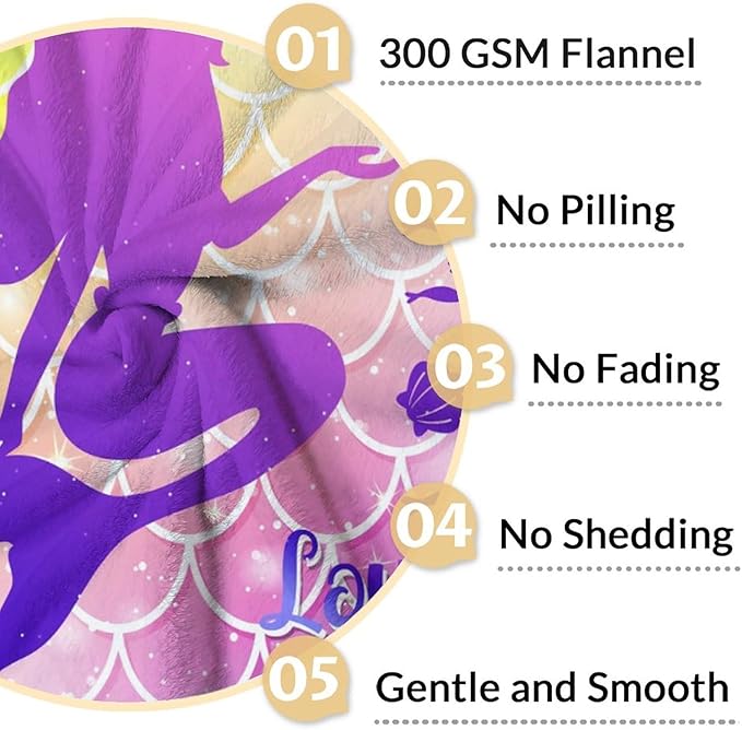 Personalized Mermaid Blanket with Name - Soft, Fuzzy & Warm - 30"x40" Small Blanket for Couch, Office - Colorful Cute Throw Gifts for Girls