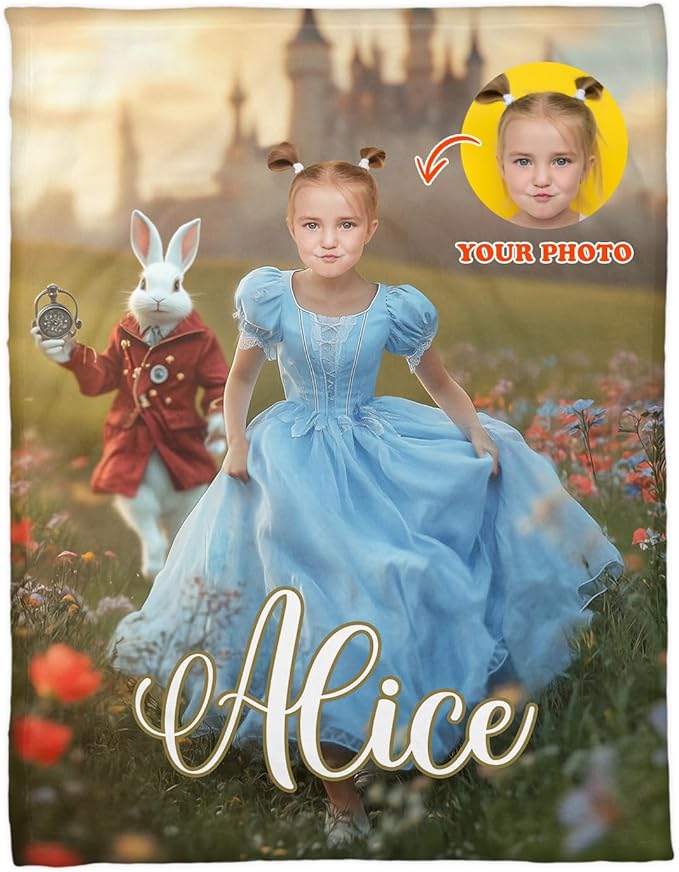 Zocoshi Cheshire Princess Personalized Blanket for Kids - Custom Face and Name, Cartoon Design, Ideal Birthday, Christmas or Gift for Daughter