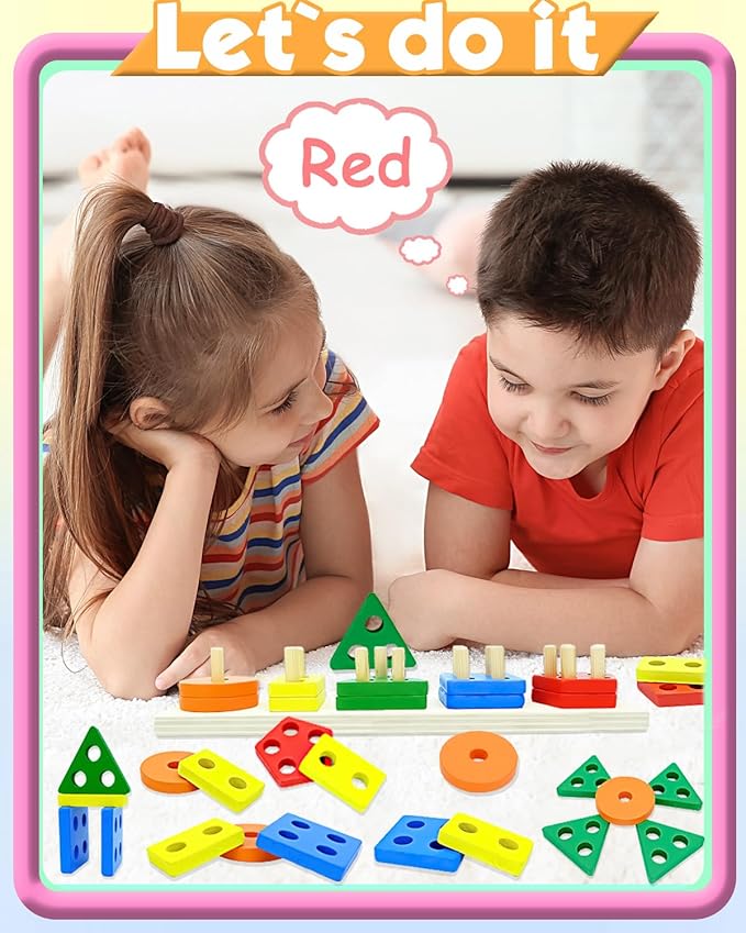 Montessori Toys for 1 2 Year Old Boys Girls, 1 2 Year Old Boys Girls Birthday Gifts Kids Baby Toddler Toys for Age 1-2,Wooden Blocks Sorting Education Learning Shape Toddler Puzzles Toy