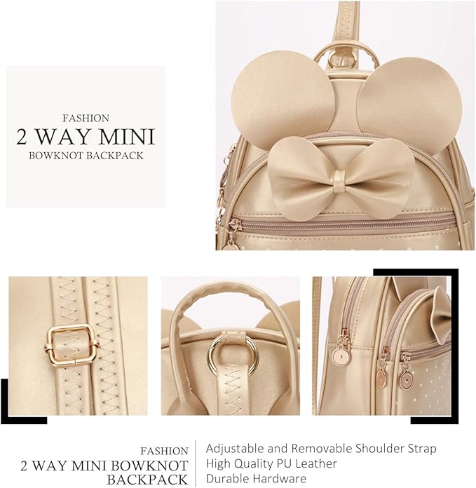 KL928 Girls Mini Backpack Bowknot Polka Dot Cute Small Daypacks Convertible Shoulder Bag Purse for Women