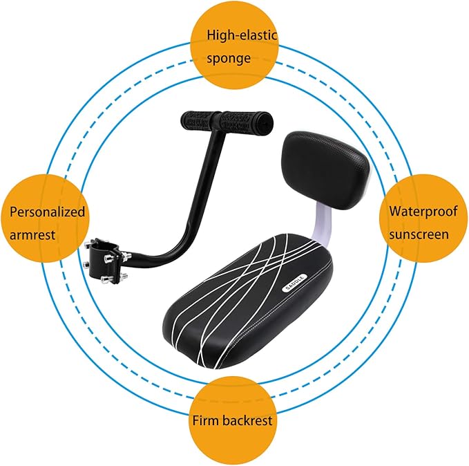 Kids Bike Seat, Bicycle Rear Seat for Kids Bicycle Seat with Backrest Cushion Armrest Handrail Set Kid Child Safety Carrier Bicycle Baby Seat
