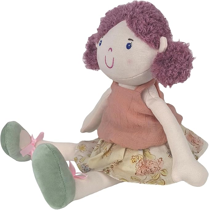12“ Soft Baby Doll, Plush Doll Toy, Rag Doll Featuring Fluffy Purple Hair, Peach - Colored Top & Floral Skirt, Soft Stuffed Companion for Snuggling, Pretend Play Gifts for Kids