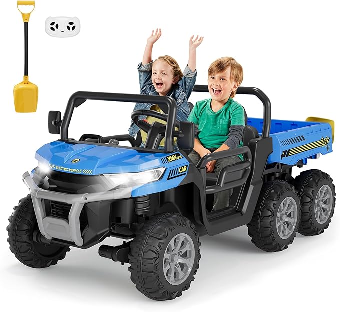 24V 2 Seater Ride On Dump Truck for Big Kids - Electric Ride On Car with Auto-Lifting Bed, 4x75W Motors, Parent Remote Control & 6 Wheels - 110 LBS Capacity, 5 MPH Kids Truck Toy (Blue)