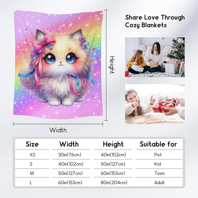 Kids Blanket, Cat Blankets for Girls, 30"x40" Cute Flannel Throws Gifts for Toddler Daughter