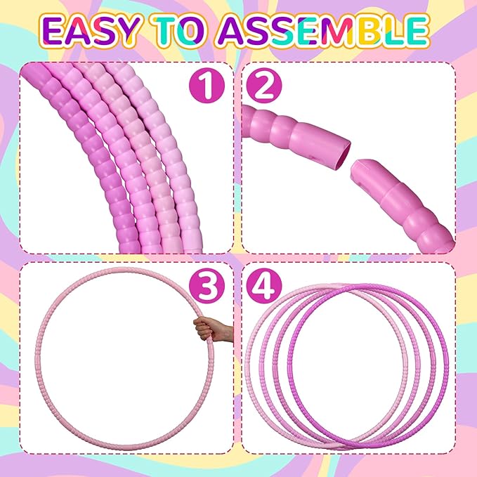 Syhood 12 Pcs Toy Color Hoop Plastic Detachable Adjustable Hoop Light Weight Exercise Fitness Equipment Toy Waist Ring for Adult Party, 3 Sizes (Gradient Pink)
