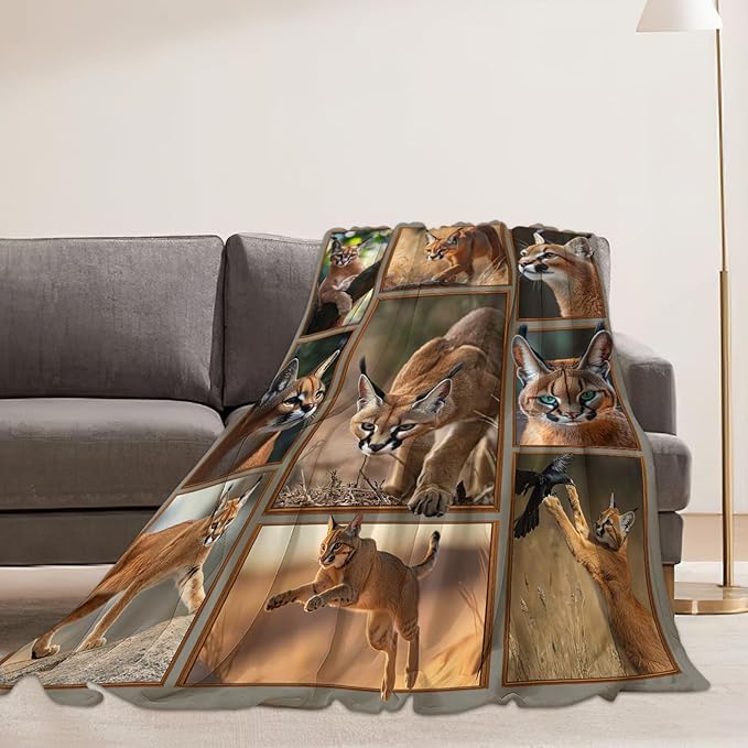 Caracal Blanket African Caracal Animal Lover Throw Blankets Gifts for Girls Boys Kids Soft Cozy Fleece Plush for Couch Sofa Bed 80"x60"