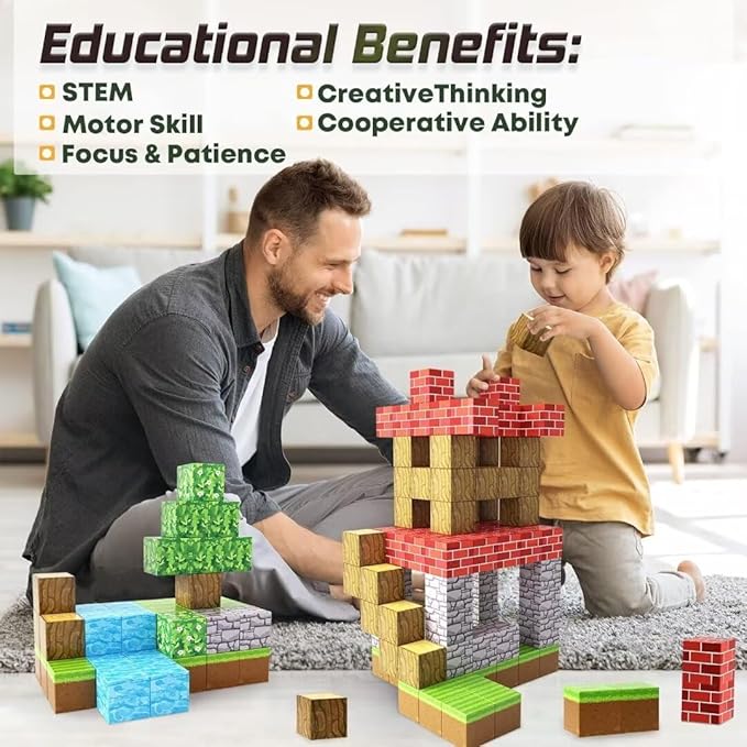 Magnetic Blocks-Build Mine Magnet World, Craft Magnetic Toys for Boys & Girls Age 3-4 4-5 6-8, STEM Montessori Sensory Toys for Toddlers Gifts for 3+ Years Old, 48PCS Fidget 1" Cubes Construction Toy