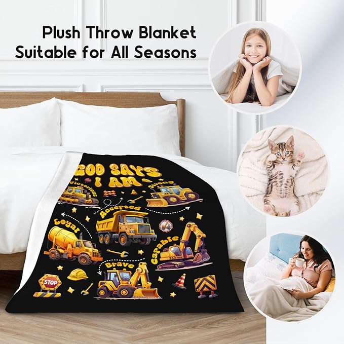 Truck Blanket for Boys, Car Gifts for Toddler Boys, Throw for Son, Excavator Kids Inspirational Gifts, Fleece Warm Cozy for Couch Bed, 50"x60"