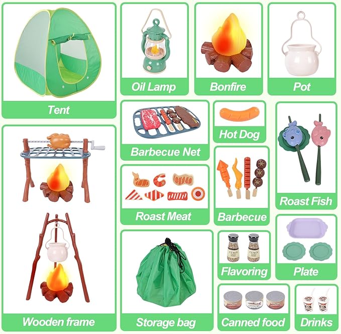 Kids Camping Set with Play Tent,Campfire,Lantern,Indoor Outdoor Camping Set with Pop up Play Tent,Camping Toys Play Set for Kids 3 4 5 Year Old,Toddler Toys