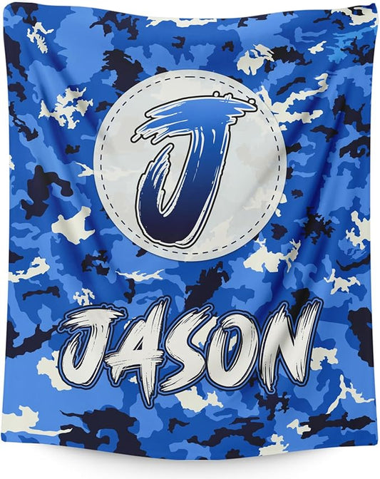 Boys Blankets, Personalized Blanket with Initial Monogram for Kids Toddlers, Funny Throws Blanket Gift, Soft Cozy Flannel Throw for Sofa Bed Couch Decor