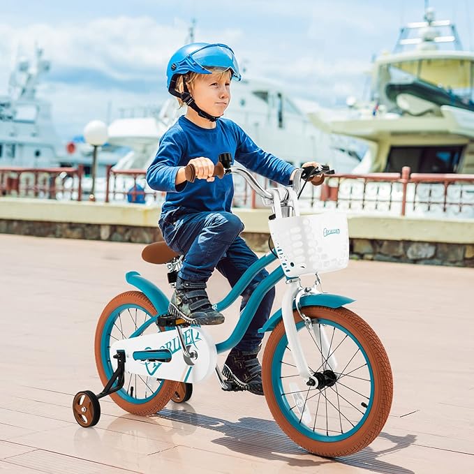 BABY JOY Kids Bike, 12 14 16 18 20 Inch Boys Girls Bike w/Adjustable Seat, Removable Basket, Handbrake & Coaster Brake, Training Wheels or Kickstand, Kids Bicycle with Multi-Color