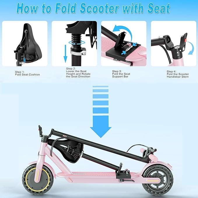 Electric Scooter, Folding E Scooter for Adults with Seat, 350W Motor, 8.5" Tire, 19MPH, 21Mile Long Range Lightweight Teens Commuting Sit Down Escooter with App, Bluetooth, Dual Brake (Seat Optional)
