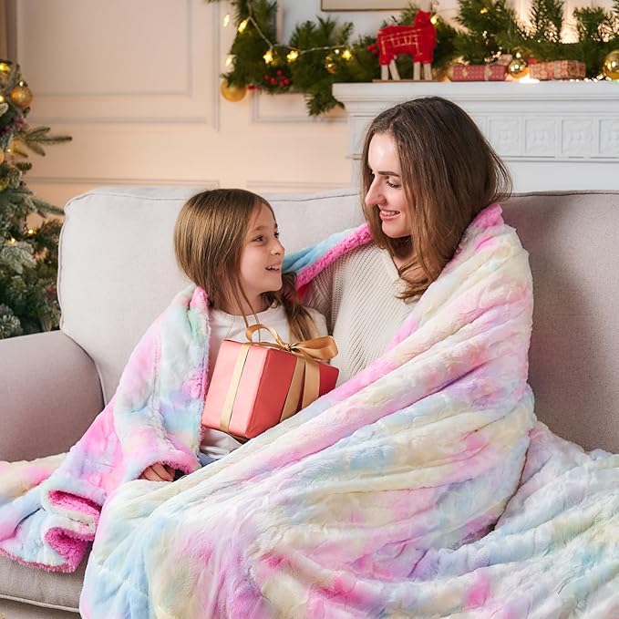 NEWCOSPLAY Super Soft Faux Fur Throw Blanket for Couch Light Rainbow Sherpa Fuzzy Plush Warm Blanket for Sofa Bed (Light Rainbow, Throw(50"x60"))