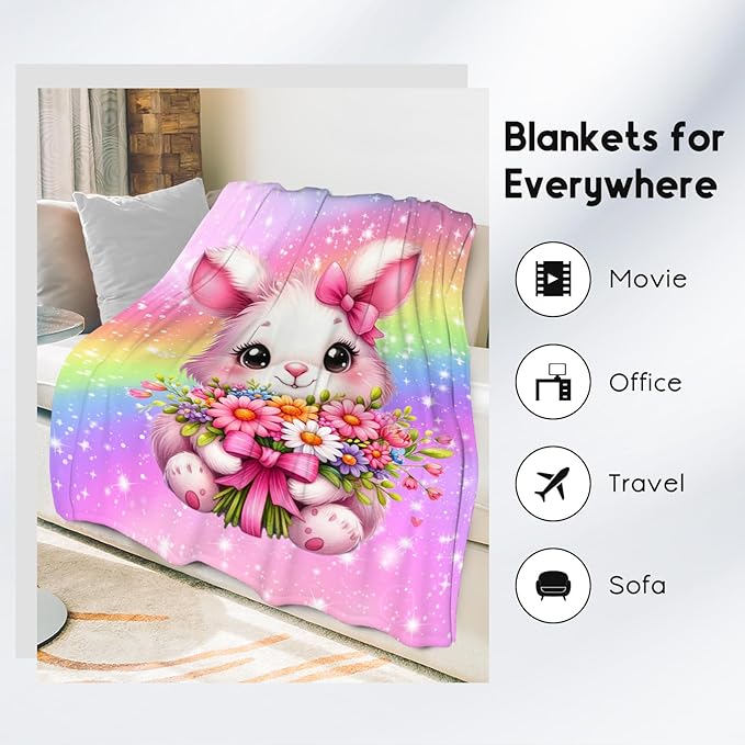 Kids Throw Blanket, Bunny Blanket for Girls, Gifts for Toddler Daughter, 30"x40" Rainbow Throws Decor