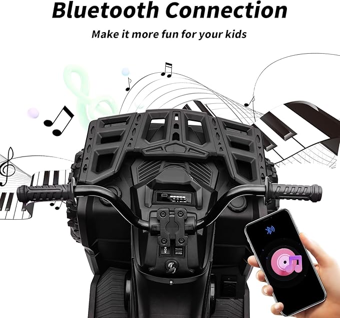 12V Kids 4 Wheeler ATV, 2-Seater Electric ATV Four Wheeler for Big Kids with Bluetooth, 14.4" Big Wheels - Black
