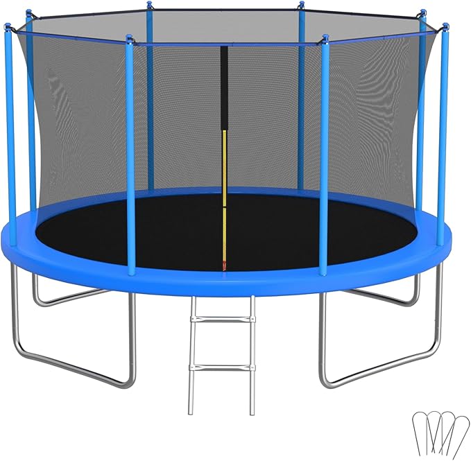 10FT/12FT/14FT Trampoline for Kids and Adults - Outdoor Trampoline with Safety Net - Anti Rust - ASTM Approved - Blue