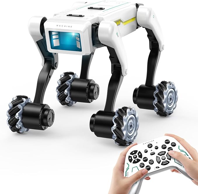 Smart Robot Dog with Wheels, 30+ Bionic Actions, Voice & Remote Control, Programmable Moves, Rechargeable Battery, All-Terrain Stunt Pet Toy for Kids