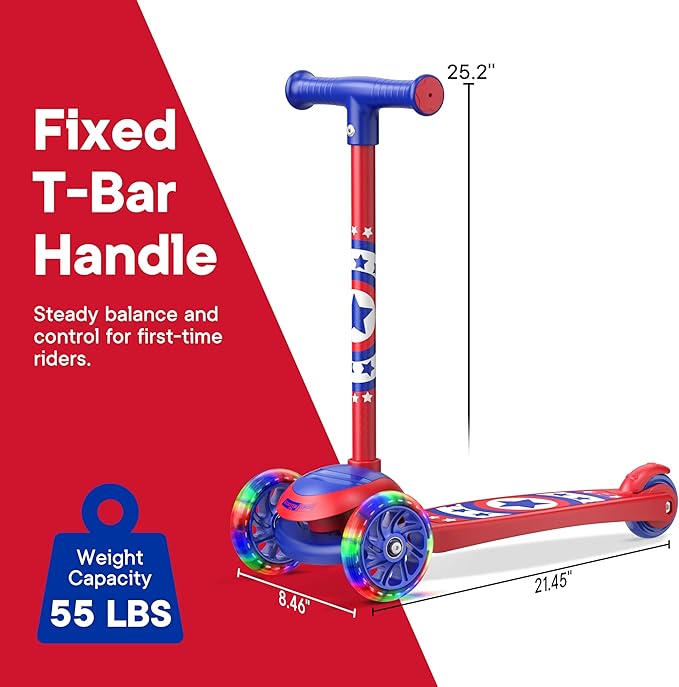 3 Wheel Scooter for Kids, Smooth Light Up LED Front Wheels, Wide Anti Slip Deck, Rear Foot Brake, Easy Lean to Steer Maneuvering, Indoor & Outdoor Ride On Toys for Ages 2 Up