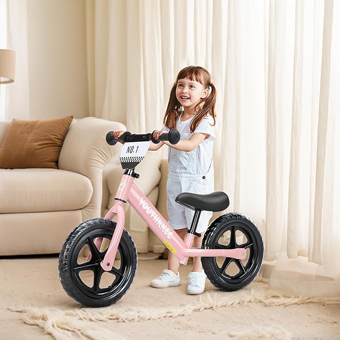 12 Inch Toddler Balance Bike for 1-3 Year Olds, No-Pedal Bike with Tool-Free Adjustable Seat, Quick Assembly, Gift for 1-3 Year Old Boys & Girls with Customizable Plate