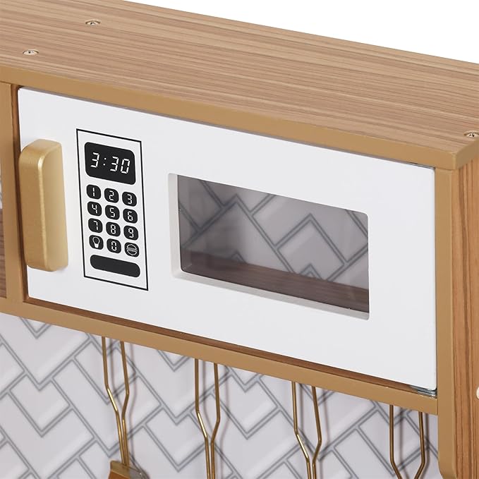 Wooden Play Kitchen Toy Set with Light, Kids Children Pretend Toy Kitchen Playset, Sink Play Toy Oven with Microwave,Toddler Cooking Set Toy for Ages 3+