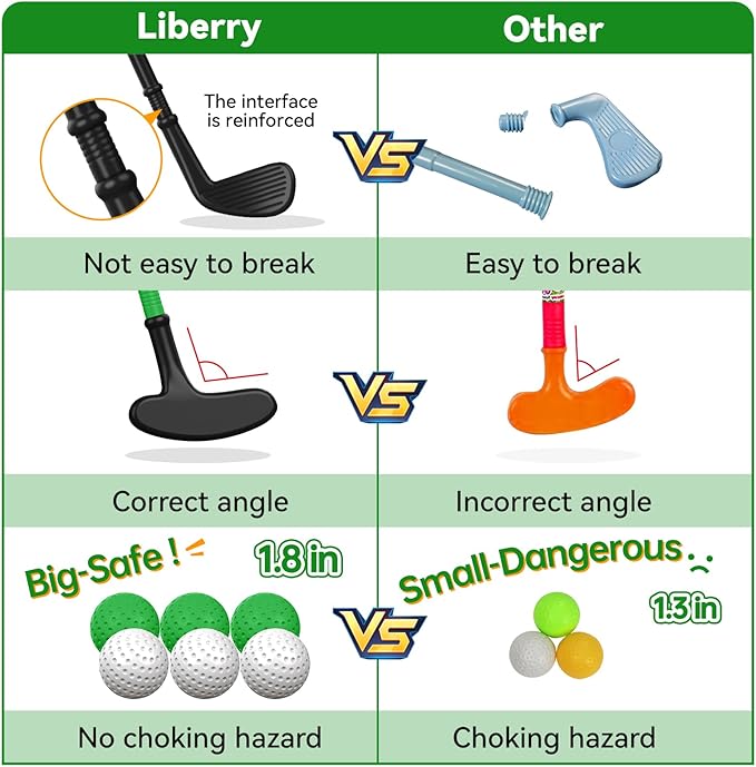 Liberry Toddler Golf Set for Age 2 3 4 5 Boys Girls, Upgraded Kids Golf Cart with Putting Mat & Cornhole Board, Outdoor Indoor Sports Toys for Birthday, Black