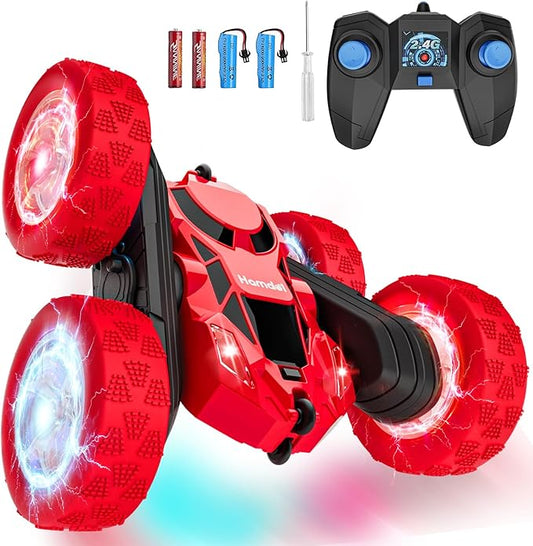 Remote Control Car for Kids Ages 6-12, 4WD RC Stunt Car with LED Lights & 360° Flips, 2.4GHz Fast Electric Toy Vehicle, Upgraded Battery, Birthday for Boys Ages 8-10
