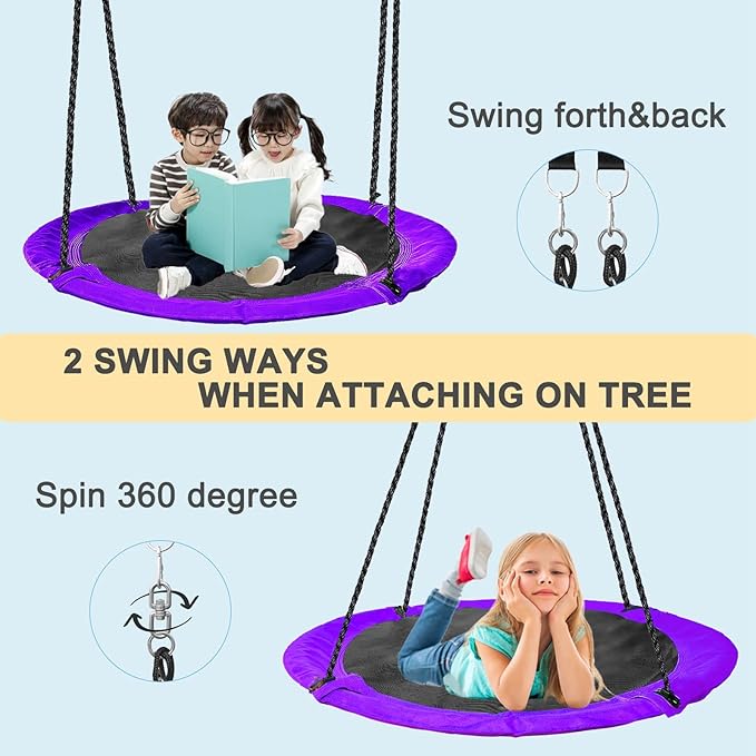 43 inch Saucer Tree Swing for Kids,Flying Round Swing Heavy Duty, Waterproof and All-Weather Resistant Textilene,Swivel,Adjustable Strong Ropes,Easy to Install,Outdoor Playground Backyard
