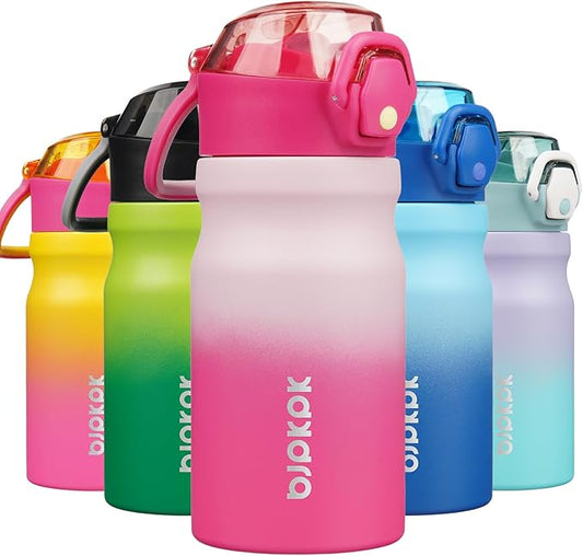 BJPKPK Insulated Water Bottle 14oz Stainless Steel Water Bottles With Straw And Carry Handle Double Wall Metal Thermo,Cherry Blossom